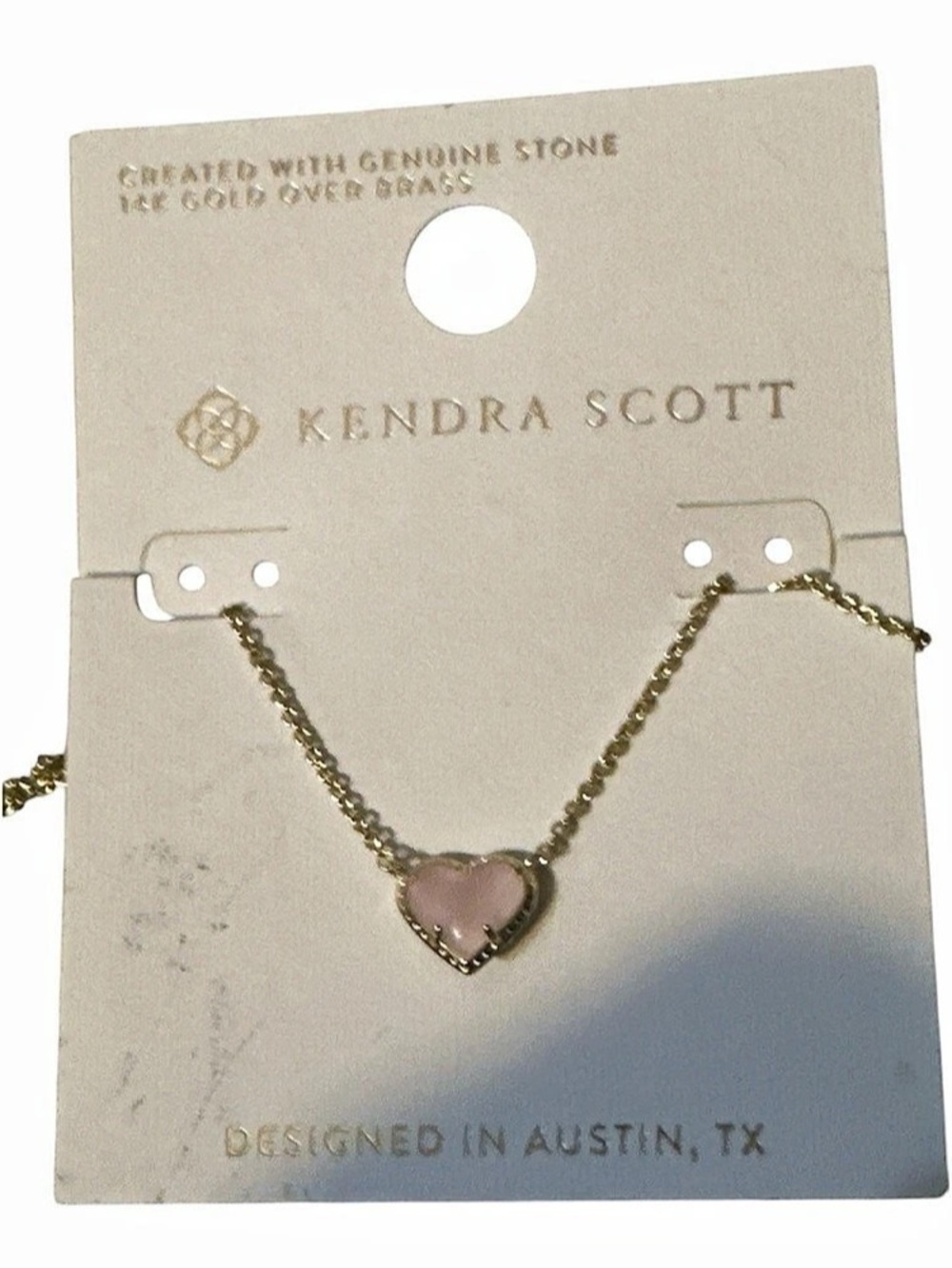 NWT Kendra Scott Ari Heart Gold Pendant Necklace in Rose Quartz Pendant Necklace